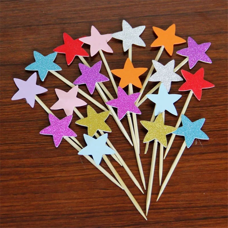 

10pcs Handmade Lovely Pink Shiny Star Cupcake Toppers Cake Party Supplies Birthday Wedding Party Decoration Cake Accession