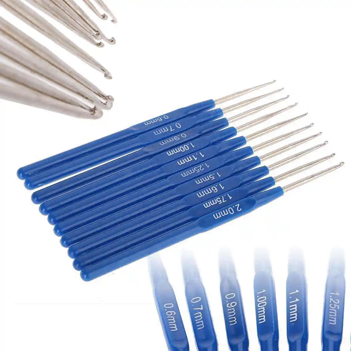 10pcs Knitting Needles Crochet Hook Weave Crochet Needles Tools with Ergonomic Grip 0.6/0.7/0.9/1/1.1/1.25/1.5/1.6/1.75/2mm
