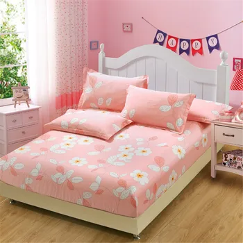 

Princess style white pink flower Fitted Sheet printed Queen king Size Elastic mattress Bedsheet set Decorate girl teen bedroom