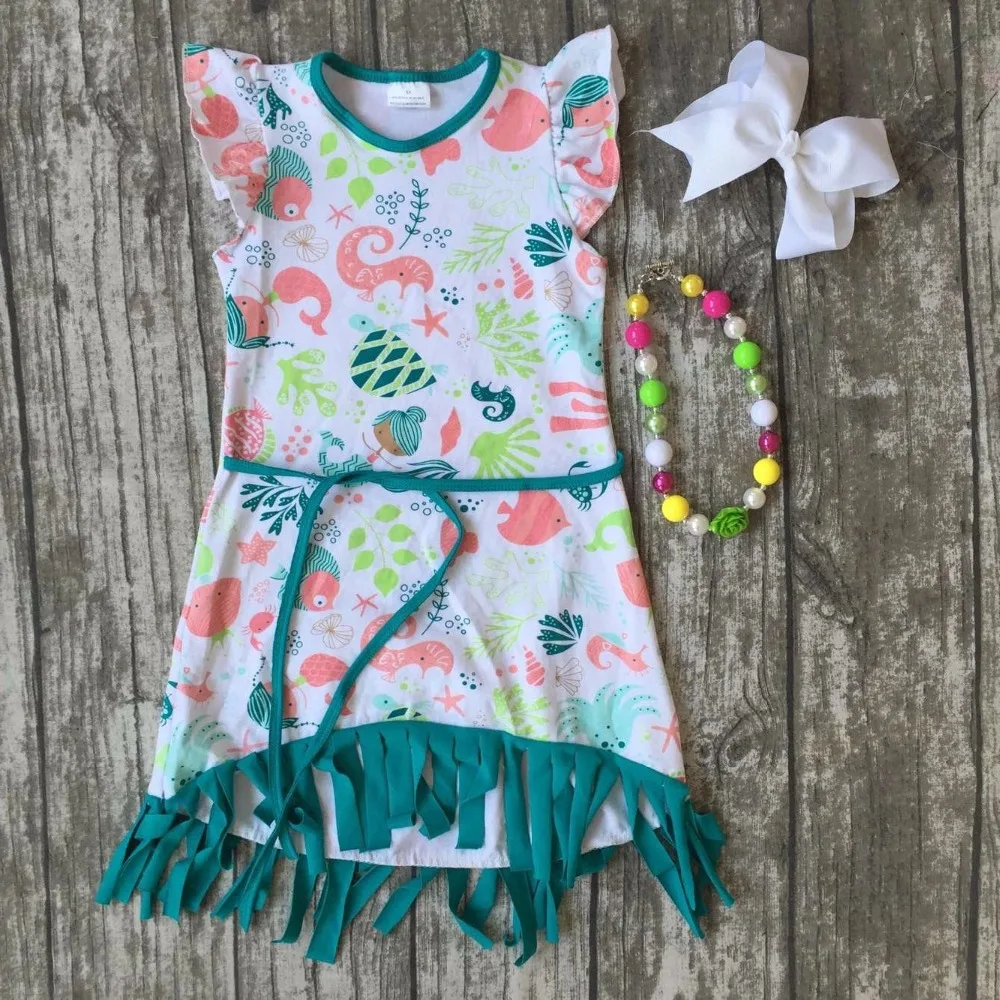Bebek Kiz Cocuk Giyim Kiyafetleri Yaz Yesim Okyanus Hayvan Kemer Fringe Puskuller Elbise Pamuk Mtaching Aksesuarlari Butik Kolsuz Girls Clothes Kids Wearclothes Kids Aliexpress