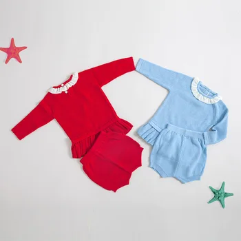 

Baby Girls Clothes 2019 Spring Autumn fashion Long-sleeved Knit Sweater+Shorts 2pcs outfits toddler kids sweatshirt set