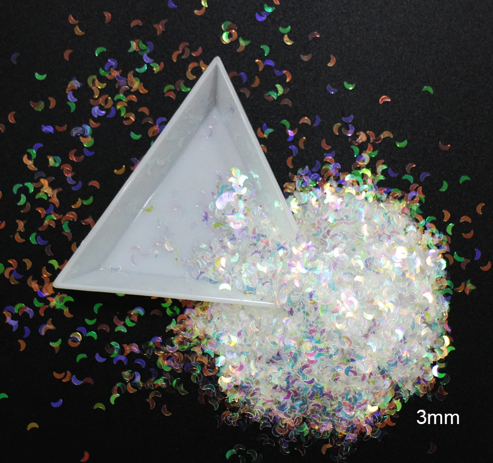 

30g~500g, 3mm Moon Shapes Sequins, Iridescent Rainbow Shining Slices 3D nail art glitters paillettes