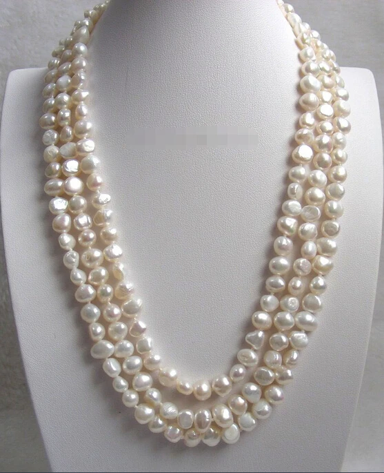 

Free shipping@@@@@ A baroque 3row white freshwater pearls necklace a