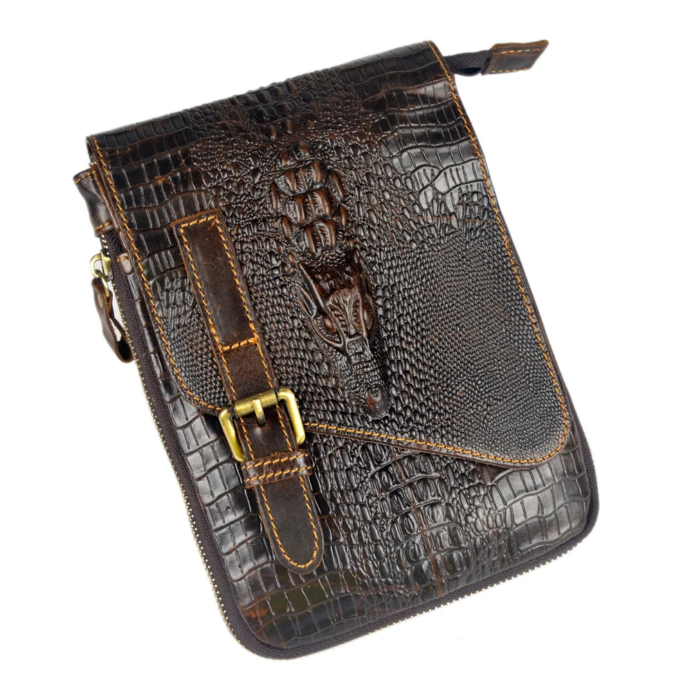 Crocodile style new genuine leather bags for men small messenger bags ipad mini crossbody ...