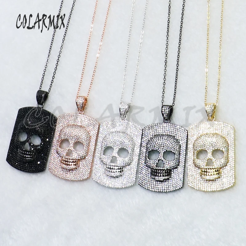 3 Pcs Rectangle skull shape Crystal mix color Ghost pendant necklace gift for lady 5169 |