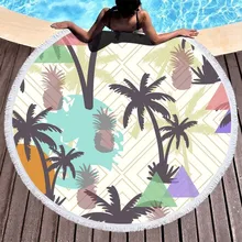Coconut Tree Pineapple Large Round Beach Towel Tassel Microfiber Beach Towel Round 150cm Summer Sport Towel Bath Toalla De Playa skull flower tassel round beach towel