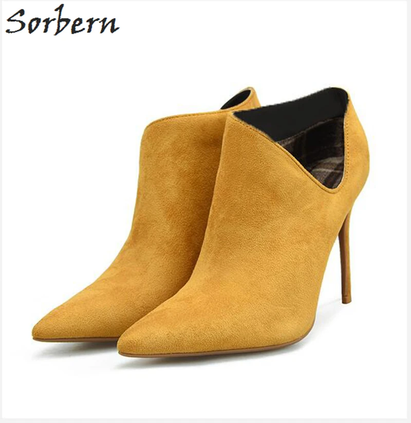 

Sorbern Flock Women Boots 10CM 8CM Thin Heels Pointed Toe Ladies Party Boots Zapatos Mujer Winter Boots Plus Size Botas Mujer