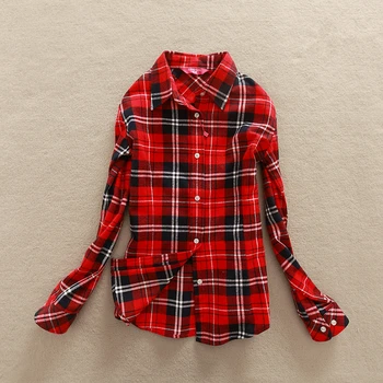 Women's Shirt 2017 Autumn Winter Ladies Female Casual Cotton Lapel Long-Sleeve Plaid Shirt Women Slim Outerwear Blouse Tops