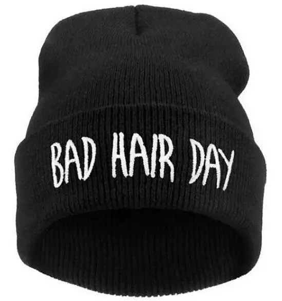 Модные шапки унисекс с надписью «Bad Hair Day», шапки-бини для мужчин и женщин, зимние шерстяные теплые Повседневные вязаные растягивающиеся шапки Skullies