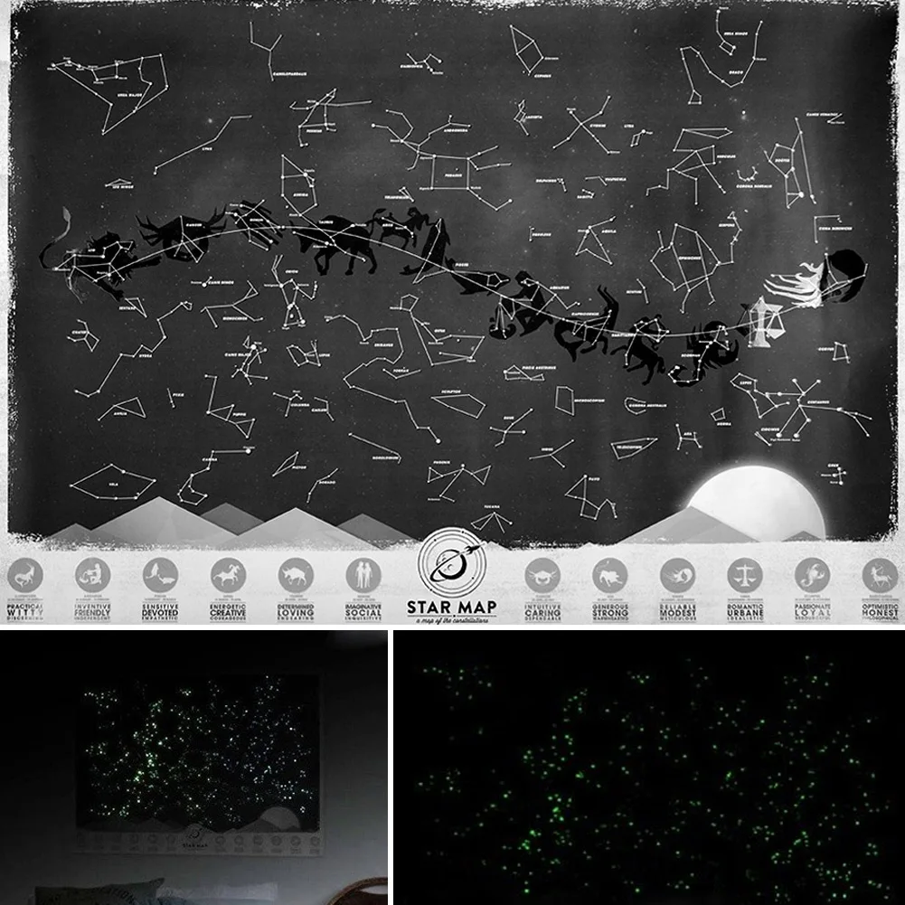 

Glow In The Dark Sticker Luminous Star Map Poster Astronomy New Constellation