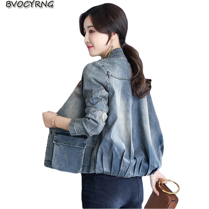 Spring Autumn Women Jacket 2020 New Long Sleeve Stand Female Denim