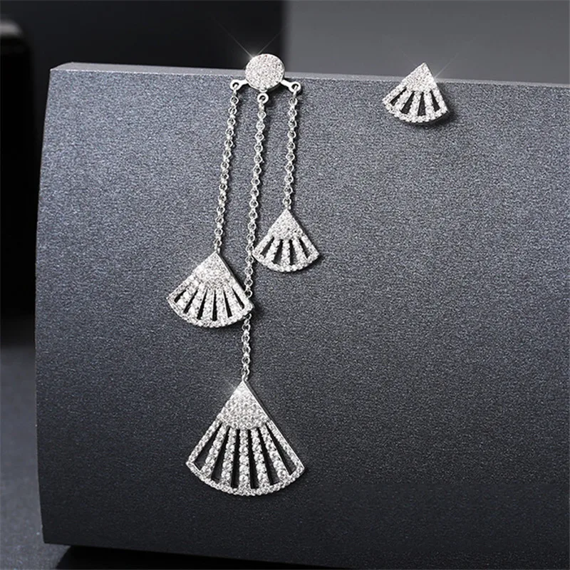 

Irregular 925 Sterling Silver Fans Earring Cubic Zirconia Luxury Wedding Dangle Women Earrings Variety Personality Party Jewelry