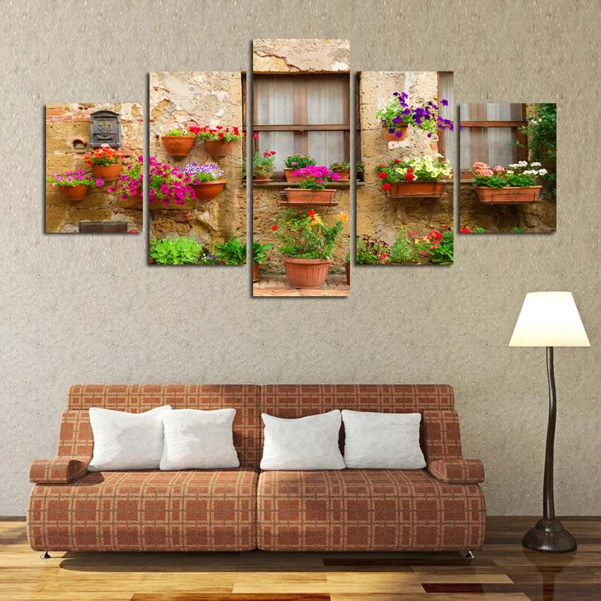 Free-shipping-vintage-buildings-with-warm-potted-floral-canvas-posters-decorate-office-hotel-art-background-walls (2)