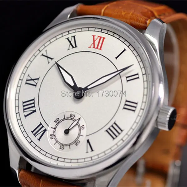 Parnis watch 44mm white dial Roman numerals 6498 mechanical hand winding movement Men's watch 30 Parnis watch 44mm white dial Roman numerals 6498 mechanical hand winding movement Men's watch 30