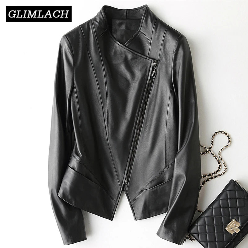 

2019 Autumn Genuine Leather Jacket Office Lady Real Sheepskin Coat For Women Short Black Slim Jackets Motorcycle Fashion Clothes