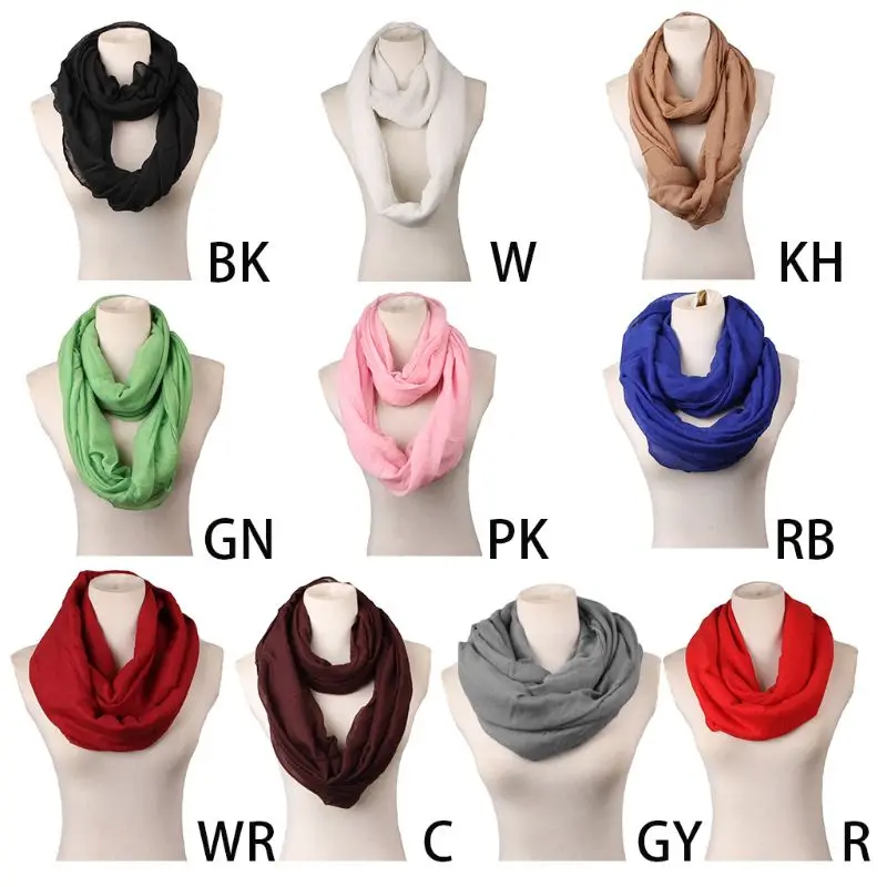 

Women Girls Autumn Basic Infinity Loop Ring Scarf Plain Solid Color Loose Oversized Casual Soft Light Weight Polyester Circle Ne