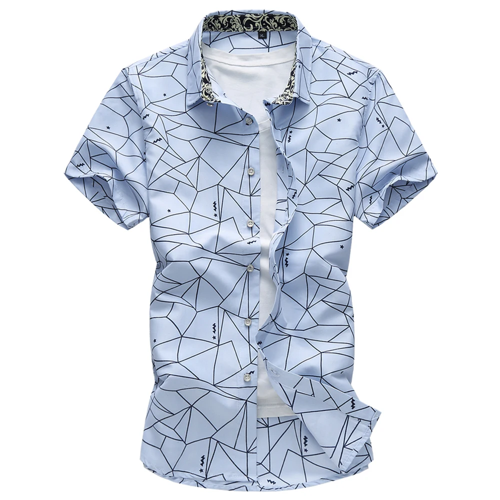2018 New Fashion Casual Shirts Mens Summer Irregular Pattern Clothing ...