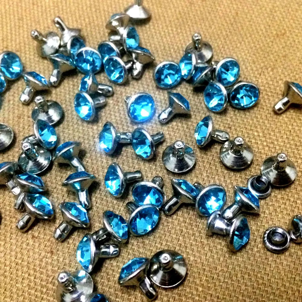 Новые 100 наборы 8 мм акриловые аквамариновые синие кристаллы заклепки из горного хрусталя быстрое серебро Гвоздика пятна синие шпильки DIY