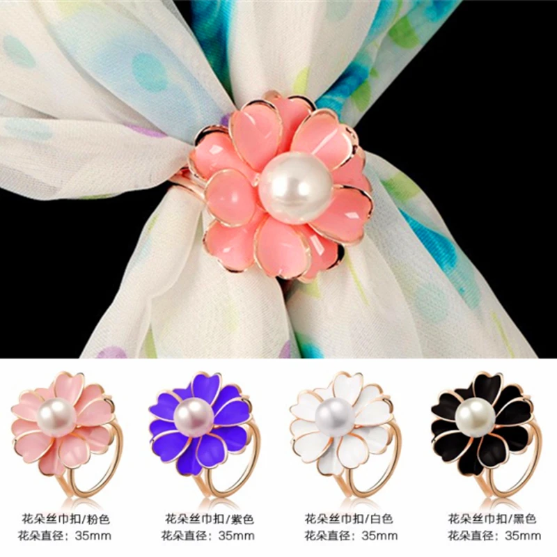

BS045 2019 New Best Deal Fashion Good Quality Tricyclic Camellias Imitation Pearl Scarf Holder Scarf Brooch Clips Jewelry