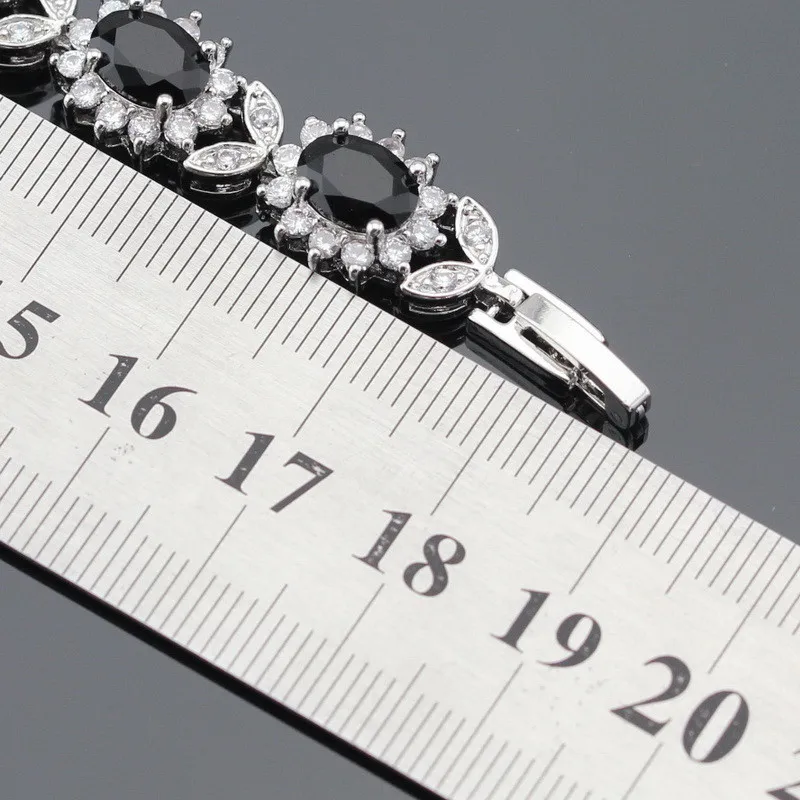 Женский серебряный цвет свадебные комплекты ювелирных изделий черный кубический цирконий белый ожерелье с подвеской с фианитом браслеты длинные серьги кольца