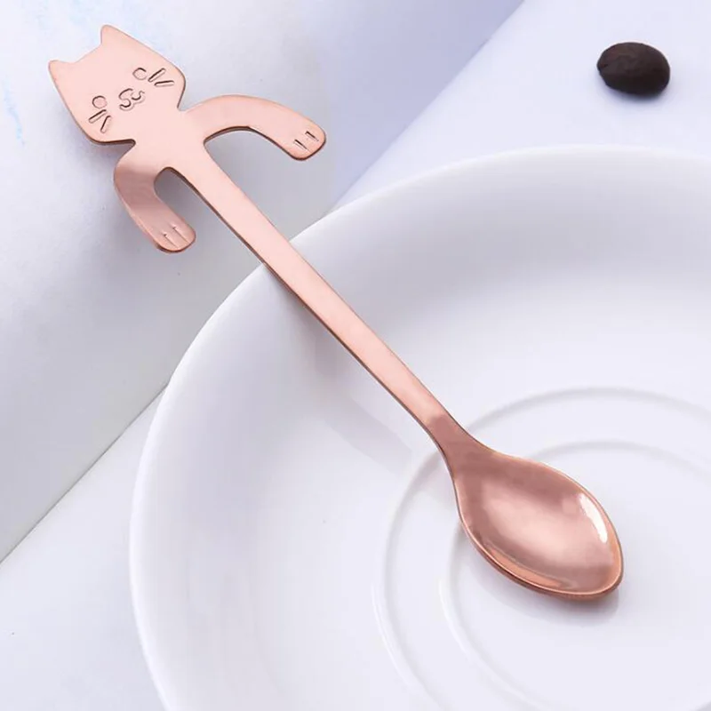 Y107-2 Милая Мини кофейная чайная ложка, ложка из нержавеющей стали 304, Золотая чайная ложка Kitty Cat, столовая посуда, десертная длинная ложка с ручкой, столовая посуда - Цвет: Y107-2