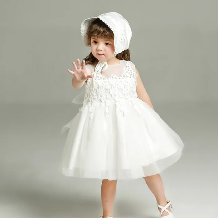 018m 2pcs Baby Dresses With Hat Solid White Sleevless Vestido Baby
