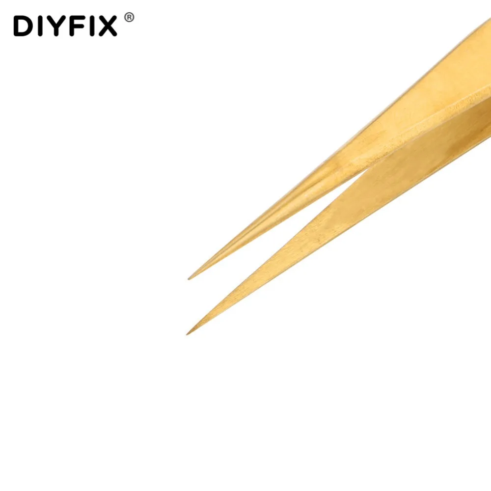 DIYFIX, 2 шт., прецизионный пинцет, зажимы для наращивания ресниц, изогнутые прямые наконечники, щипцы с гальваническим покрытием, набор ручных инструментов