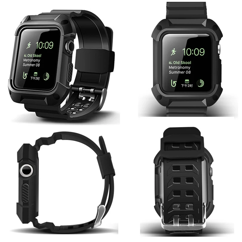 ТПУ резиновый ремешок для часов с Защитный чехол для 40/44/38/42 мм iWatch Apple часы наручные ремешок Браслет с рамкой черный