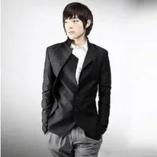 Для мужчин новая верхняя одежда черный мужской upperwear нерегулярные двойной слой стенд воротник тонкий костюм этап певица костюмы одежда пальто