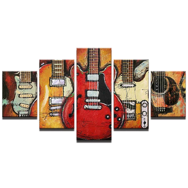 Modern Canvas Painting HD Printed Wall Art Frame Modular Pictures Living Room Decor 5 Pieces Abstract Guitar Music Poster PENGDA