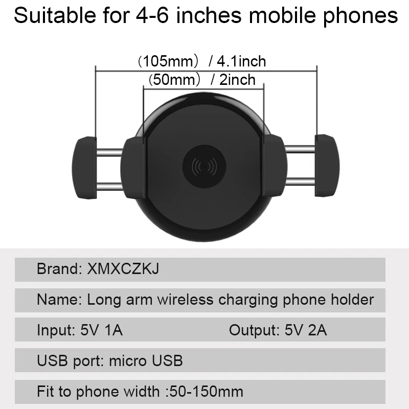 XMXCZKJ Автомобильный держатель для мобильного телефона, беспроводное зарядное устройство с длинной ручкой, подставка для смартфона, поддержка iPhone Xs Max X