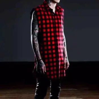 

Hi Street Sleeveless Shirt Mens Plaid Streetwear Shirt Cotton Blouse With Gold Side Zip Fashion Hip Hop Streetwear For Men