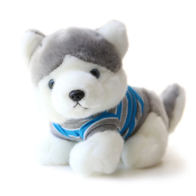 Realistic Plush Husky Dog Red Stripe T shirt Coat Puppy Dog Toys Stuffed Animal Husky Gifts for