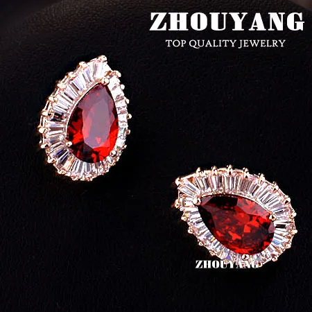 ZHOUYANG ZYE622 Luxurious RED Crystals Stud Earring Rose Gold Color Jewelry Made with Genuine Austrian Crystal Wholesale