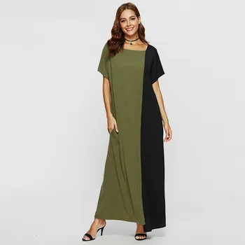 

Women's Nightgown Plus Size Short Sleeve Patchwork Long Nightgowns Arabic Ramandan Sleep Dress Nightwear Loose Nightshirt Xxl