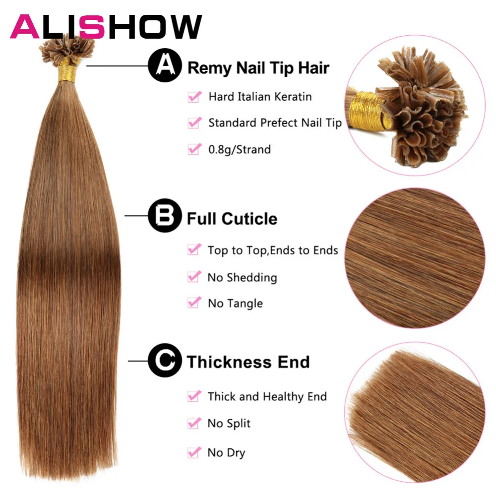 Alishow fusion Наращивание волос 1 г/пряди волосы remy Предварительно скрепленные Кератин