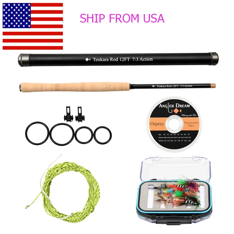 12/13 قدم Tenkara يطير قضيب كومبو تصغير قصبة صيد خشبية ألياف الكربون يطير الصيد قضيب مع ملفوف زعيم Flouorocabon اللفاع