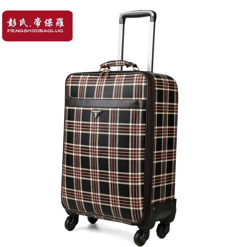 

Plaid trolley luggage female universal wheels travel bag soft box commercial luggage leather bags 16 18 20 22 24inches bags