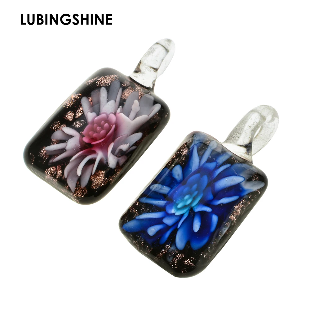 Wholesale Square Murano Glass Pendants 3D Flower Lampwork Charms for Necklace Fashion Gift DIY ...