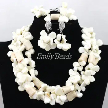 

Marvelous Cream White African Coral Beads Jewelry Set Nigerian Wedding Indian Costume Bridal Necklace Set Free Shipping CJ551