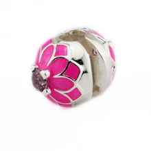 DIY Подходит Пандора очаровательные браслеты Цветущий Георгин клип бусины с розовой эмалью 925 пробы-серебро-ювелирные изделия