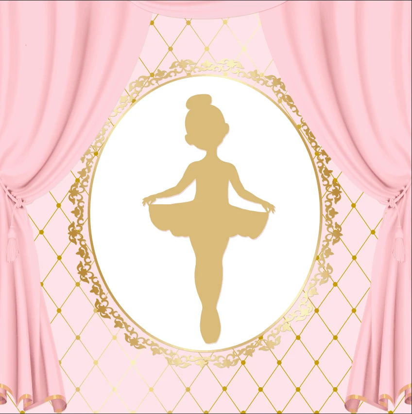 

8x8FT Baby Ballerina Dance Crown Diamonds Light Pink Drape Curtain Custom Photo Background Studio Backdrops Vinyl 240cm x 240cm