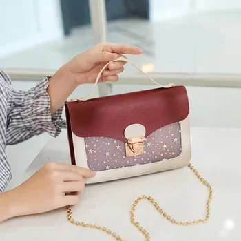 

Girls Flap Casual Messenger Cute Stars Pattern Shoulder Handbags PU Leather Women Chain Small Crossbody Top-handle Bags New