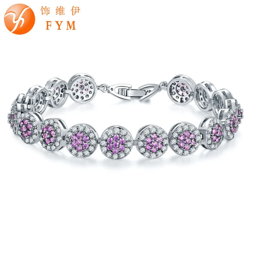 

FYM 19CM 4 Colors Purple Amethyst Crystal Bracelets & Bangles With Zircon Stones Silver Plated Bracelet Femme For Women Jewelry