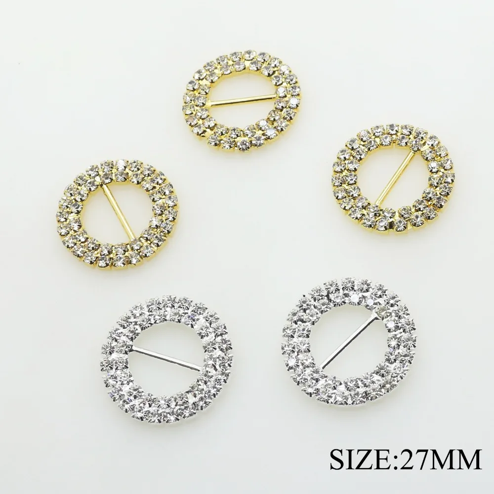 

YWXINXI NEW 10pcs/lot 27mm Double Round Rhinestone Jewelry Hooks Diamond Belt Buckles for Wedding Card Women Clothing Decoration