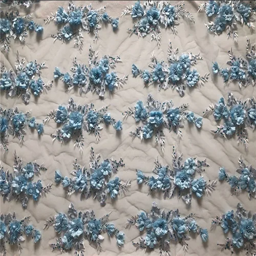 SASKIA 1 ярд Высокое качество сетки Emboirdery ткани ручной работы бисера материал шитье для вечернее платье Африканское кружево лоскутное Diy - Цвет: blue