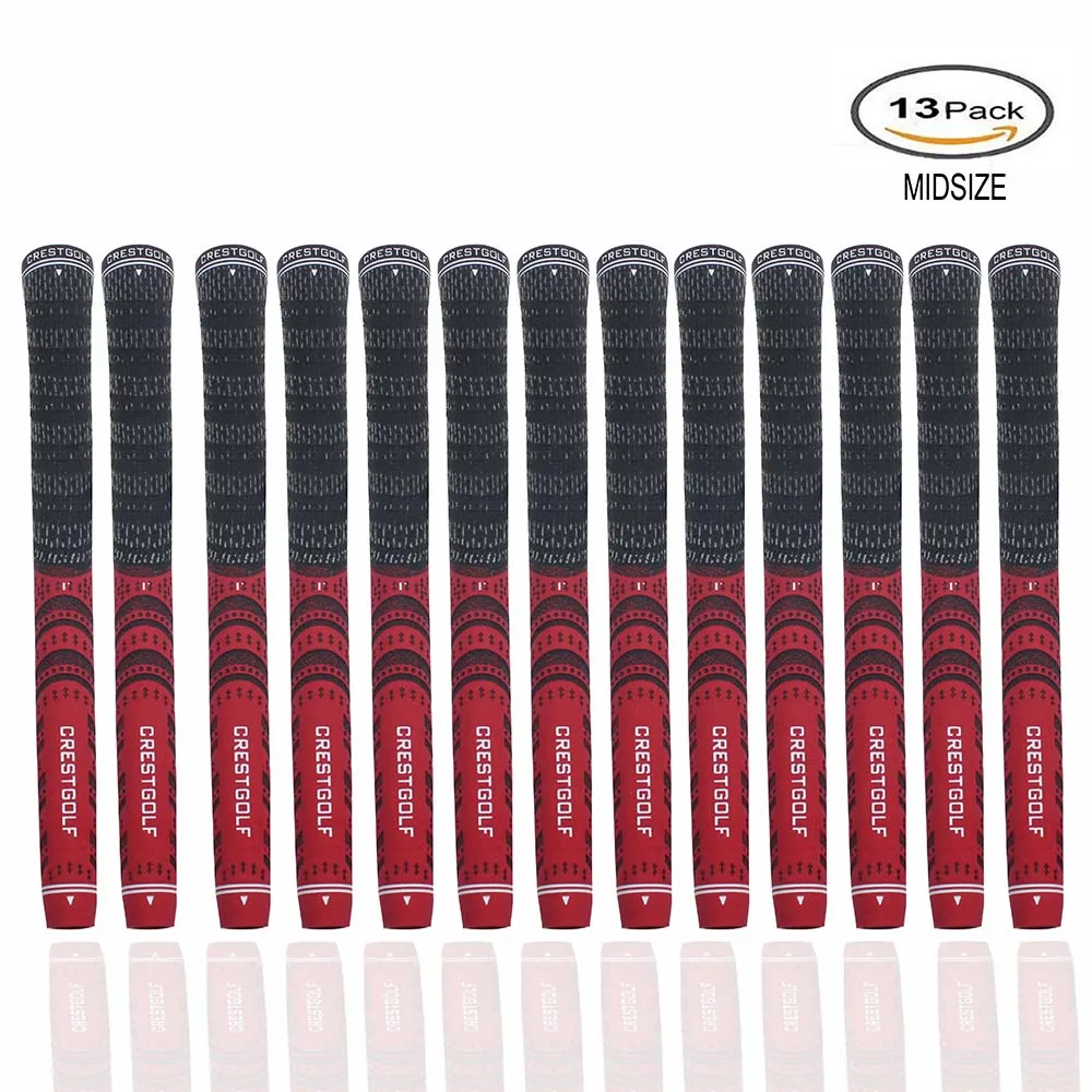 CRESTGOLF Golf Grips Midsize 13pcs/Pack Professional Carbon Yarn Golf Irons Grips Golf Club Grips 6 Colors for Choice - Color: Red