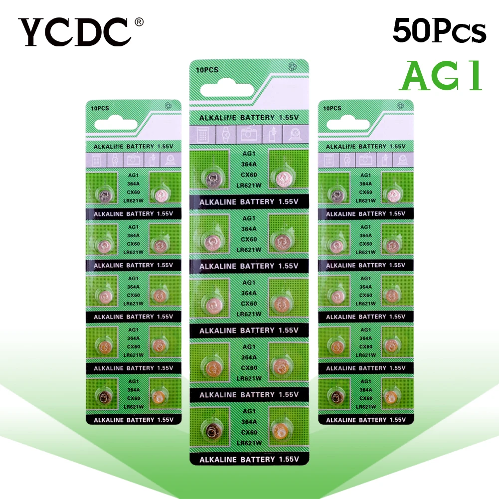 

YCDC 11.11 Big Promotion 50Pcs/5card Ag1 Button Cell Batteries LR621 364 SR621 164 Li-ion Coin Cell Batteries LR621W