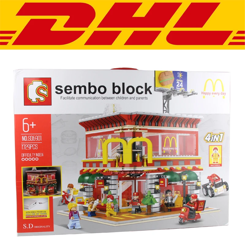 

2017 New SD6901 1729Pcs LED McDonald's restaurant Model Building Kits Blocks Bricks Compatible Children Toys Gift