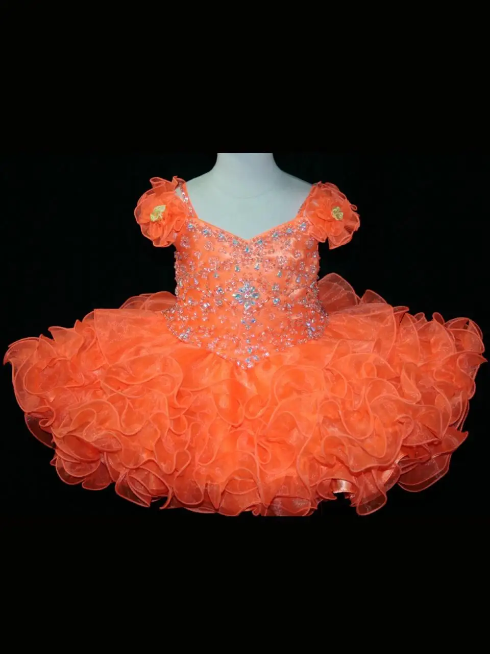 

Graceful Orange & Pink Beads Tiered Cap Sleeves Zipper Ball Gown Organza Little Flower Girl Pageant Dresses